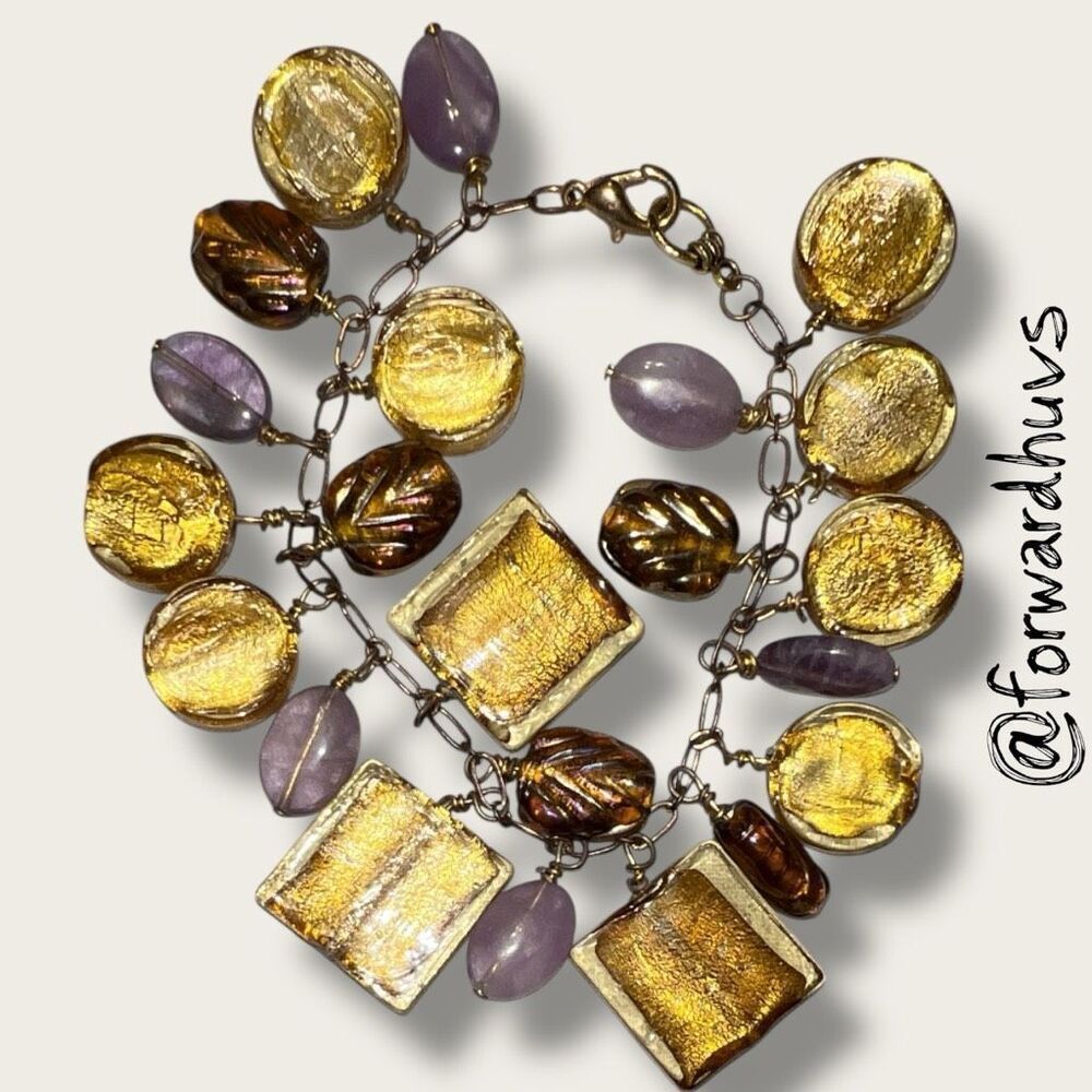 Hand Crafted Artisan Bracelet Amethyst & Foil-Core Glass Beads